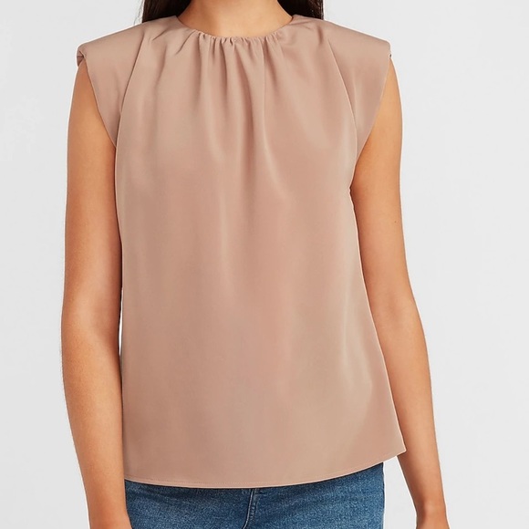 EXPRESS Gathered Neck Padded Shoulder Gramercy Top - Picture 1 of 5